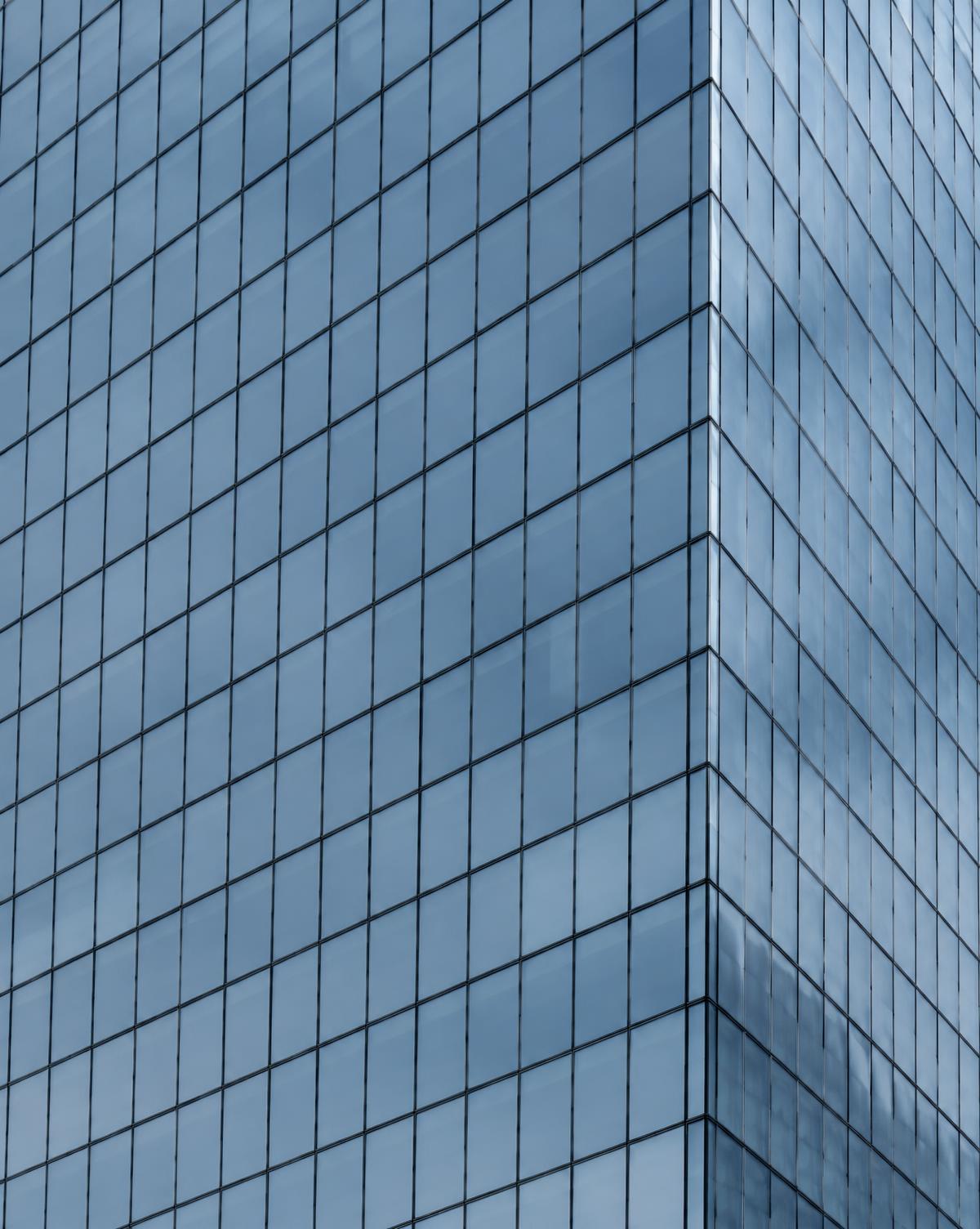 Glass curtainwall facade of a commercial high-rise